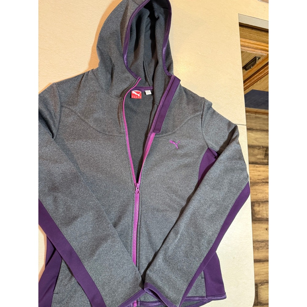 Puma Womens warmCELL Full Zip Hoodie Gray Purple Fleece Track Jacket Size M